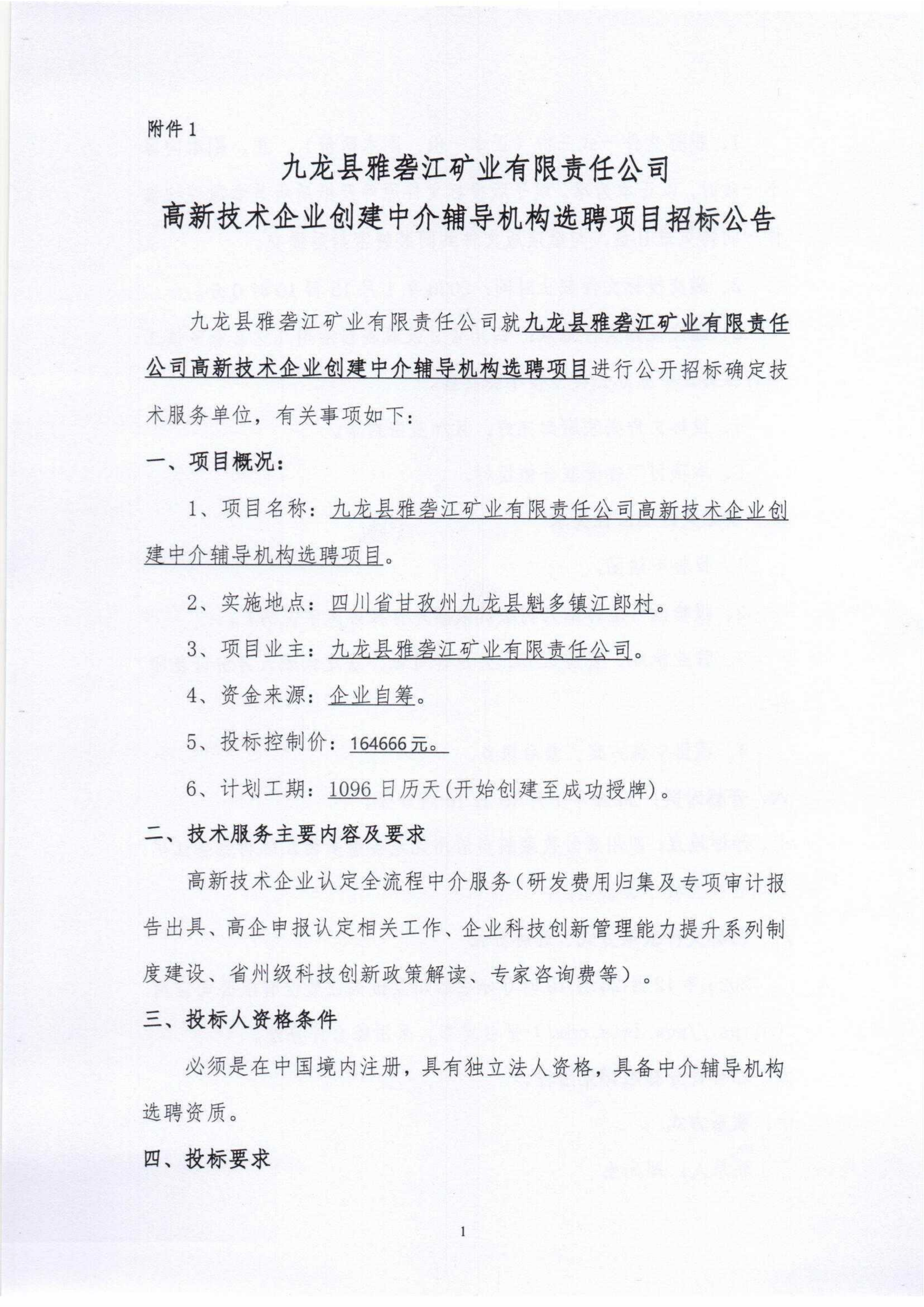 九龙县雅砻江矿业有限责任公司高新技术企业创建技术咨询服务项目招标文件扫描件_01.png